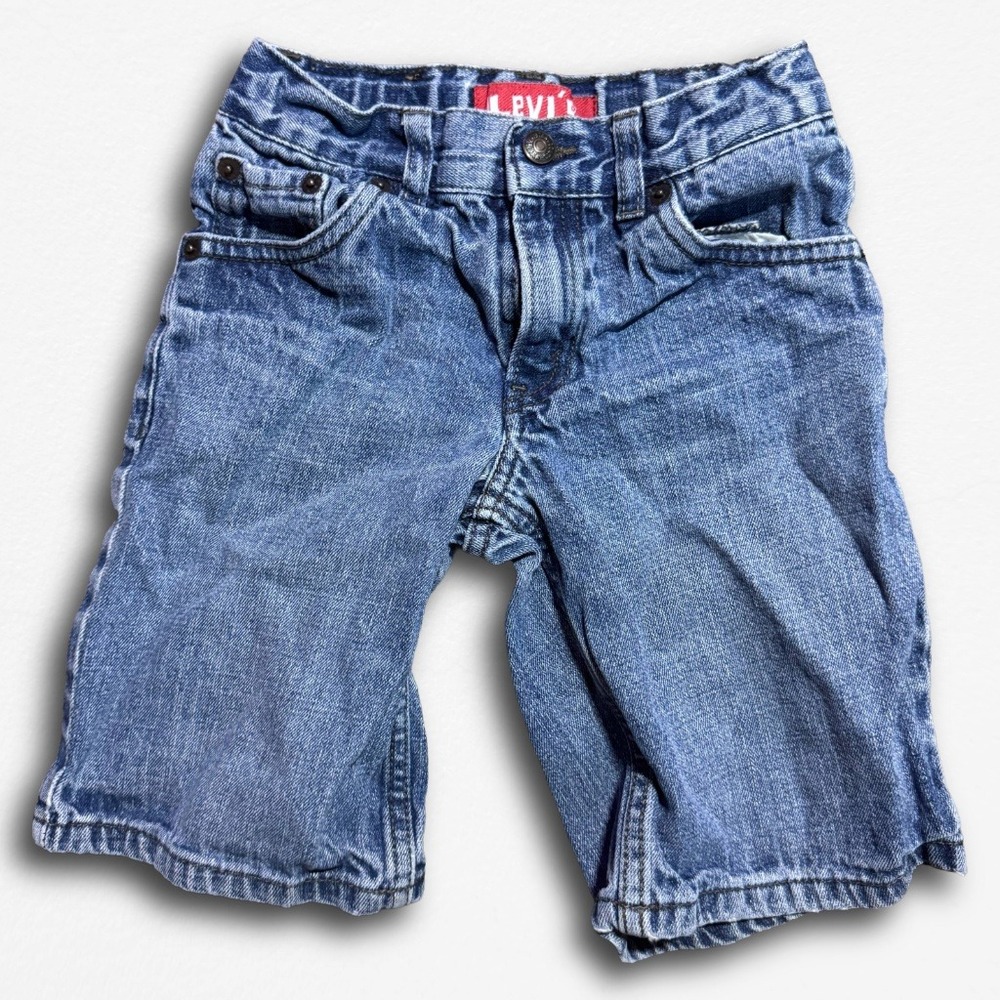 Vintage Levis 549 Kids Denim Shorts Blue Regular Fit Size 6 Adjustable Waist